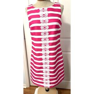 Jessica J Howard Size 6 Fuschia /White Crochet Front Sleeveless Shift Dress Pink